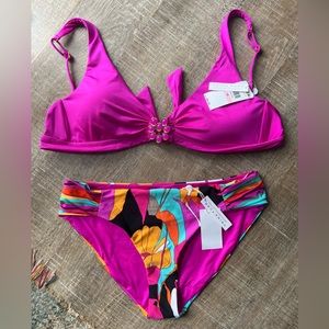 NWT Trina Turk Gemini Women's swim tab side hipster bikini top and bottom sz 10